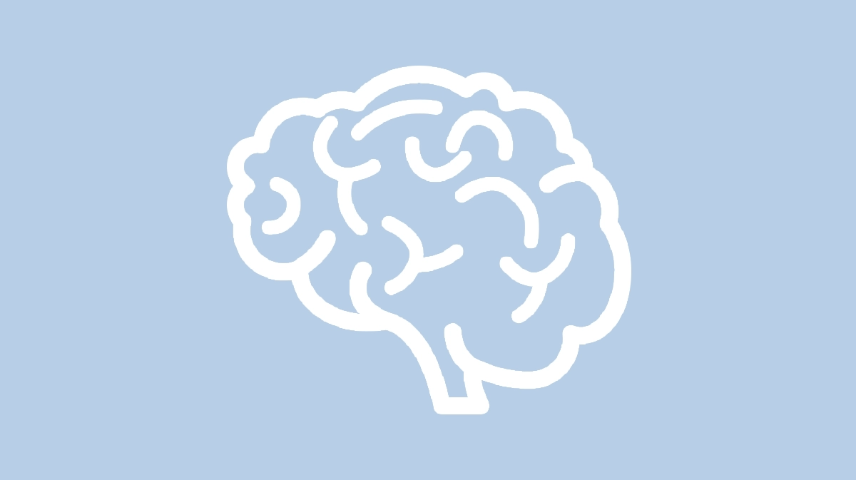 ikona neurologii - biały zarys mózgu na jasnoniebieskim tle